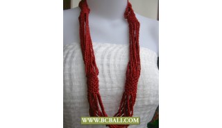 Red Coral Beads Necklaces Long Braided